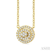 1/6 ctw Double Halo Oval Shape Petite  Round Cut Diamond Fashion Pendant With Chain in 10K Yellow Gold